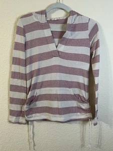 Roxy Red Beige Relaxed Vneck Long Sleeve Hooded Shirt Medium Hipster Boho Beachy - Picture 1 of 8