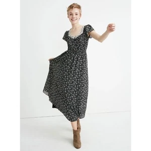 Madewell Maxikleid Damen Größe 6 Schwarz Creme Blumenmuster Milk Maid Cottagecore - Bild 1 von 11