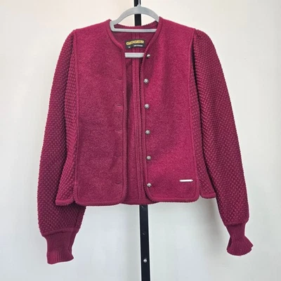 Geiger Austria Pure New Wool Button Front Blazer Lady Jacket Cardigan Knit Berry - Image 1 of 4