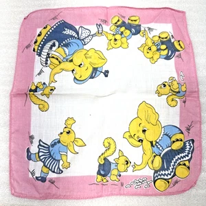 Vtg Children’s Handkerchief Hankie Hankie 8.5" Elephant design pink border - Picture 1 of 2