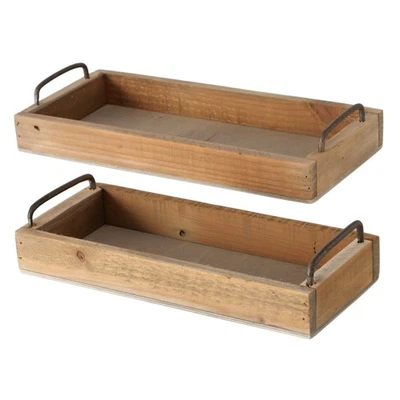 Dekotablett Serviertablett Holztablett braun 38 cm Holz Metallgriff dekorativ 2e - Bild 1 von 4