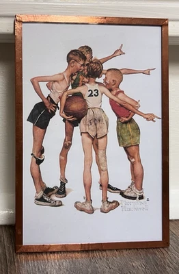 Винтажная баскетбольная молодежная лига Dispute в рамке с принтом Norman Rockwell 4X6 - Изображение 1 из 4