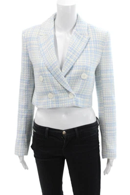 Blazer corto azul de doble botonadura con estampado de pata de gallo talla S de Zara para mujer Foto 1 de 4