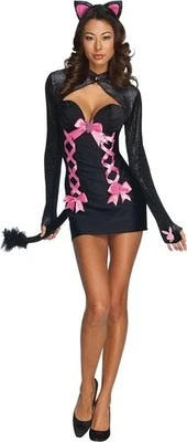 Sexy Cat Playboy Kitty Animal Black Pink Fancy Dress Up Halloween Adult Costume - Image 1 of 2