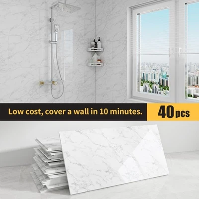 40PCS Marble Peel and Stick Backsplash Wall Panels Peel&Stick Tile PVC Wallpaper - Image 1 of 4