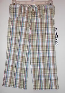 Wearever Girl Plaid Stretch Capri Pants Brown 7 NWT - Picture 1 of 3