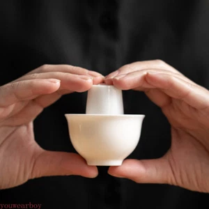 Tazza da tè porcellana bianca pecora grassa giada cinese piccola degustazione tè tazza da tè - Foto 1 di 2