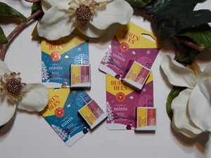 4 Burt's Bees Mini 2 Pk Vitamin E Peppermint - Rose - Red Dahlia Tinted Lip Balm - Picture 1 of 5