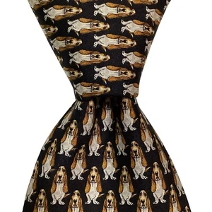 VITALIANO PANCALDI Men's Silk Necktie ITALY Luxury BASSET HOUND Black PERFECT - Picture 1 of 3