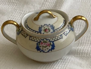Noritake Pink Roses Blue Garland Sugar Bowl w/Lid 1924 RARE! - Picture 1 of 5