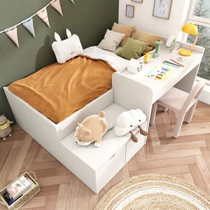 Single Bed 3ft Solid Wood Kids Bed with Desk and Drawers Bed Frame with Storage - Picture 1 of 10