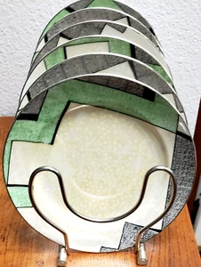 Juego de 6 platos Meito China 7 5/8" Art Deco motivo geométrico decorado a mano Japón - Imagen 1 de 9