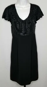 Donna Morgan Dress Sz 8 Silk Black Polka Dot Poly Skirt Cap Sleeve Ruffle LBD - Picture 1 of 5