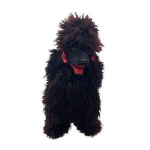 Vintage Black French Poodle Dog Plush Toy Real Fur Hair