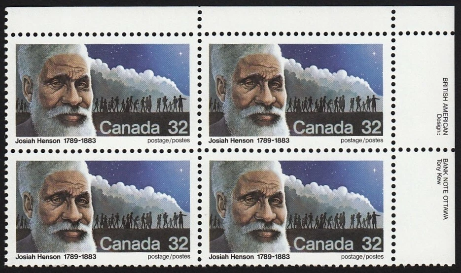HISTORIA = JOSIAH HENSON = Canadá 1983 #997 MNH UR BLOQUE DE 4 Foto 1 de 1