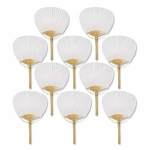 9" White Paddle Paper Hand Fans for Weddings (10 Pack) - Picture 1 of 3