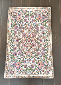 Indian Chain Stitch Tapestry Rug 29" X 46" Bright Colorful Flowers - Picture 1 of 5