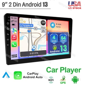 Apple Carplay 9" 4+64G 2Din Android 13 Car Stereo Radio GPS Nav WIFI BT MP5 SWC  - Picture 1 of 12