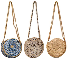 2 Stück Handarbeit Damen Clutch Jutebeutel Bast Handarbeit Handtasche Rund Öko Handtaschen - Bild 1 von 6