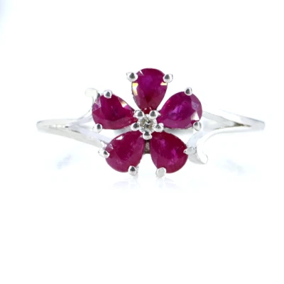 Женское свадебное кольцо из серебра 925 пробы с рубином и бриллиантом - Изображение 1 из 4