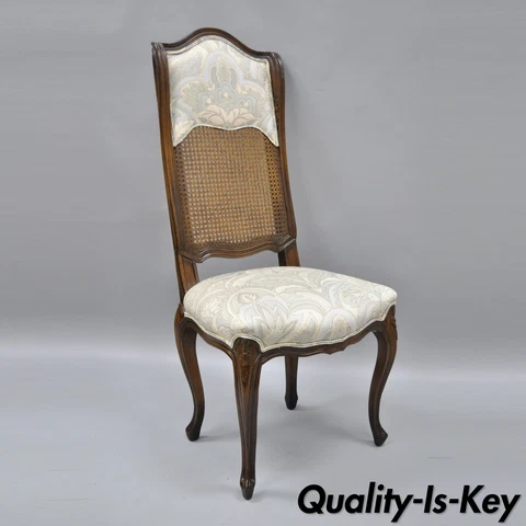 Vintage French County Louis XV Style Cane High Back Walnut Side Desk Chair Cover