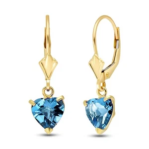 14K. GOLD LEVERBACK EARRING WITH NATURAL BLUE TOPAZ (Yellow Gold) - Picture 1 of 5