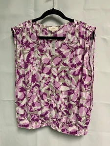 LOFT Womens Purple, White and Gray Floral Print Sleeveless V-Neck Blouse L - Picture 1 of 7