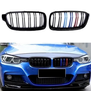 2X M-Farbe Doppelsteg Nieren Kühlergrill Glanz Schwarz Für BMW 3er F30 F31 12-19 - Picture 1 of 11