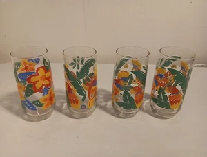 LIBBEY Spiral Optic TROPICAL Fish PARROT Sun. Flower. 16oz Glass. Lot Of 4. - Picture 1 of 5