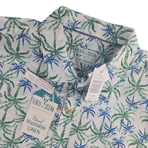 Tenth + Ocean F112X4041 Herren Large White Palm Tree S/S waschbares Leinenhemd - Bild 1 von 6