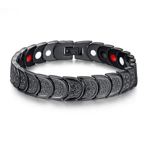 IP Black Stainless Steel Bracelet Energy Magnetic Germanium Jewelry 12mm 8.66'' - Picture 1 of 6