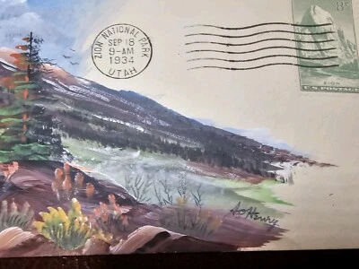  USPS FDC SC# 747 8C A O HENRY PINTADO A MANO PARQUE NACIONAL ZION 1934 Foto 1 de 4