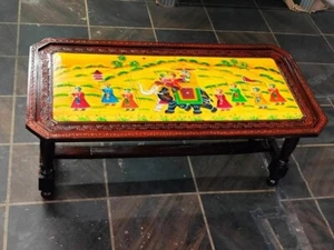 Wooden Coffee Table Hand painted Solid Folding Table Handmade Cocktail Table - Picture 1 of 4