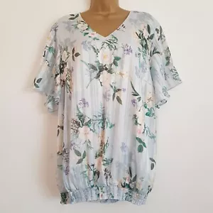 NEU Ex Ann Harvey Übergröße 14-20 blau grün Blumenmuster V-Ausschnitt Bluse Top - Bild 1 von 5