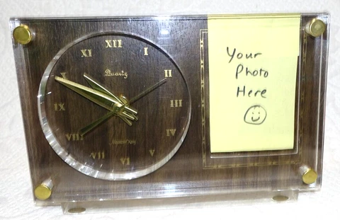 Lucite Picture Clock Marion Kay Model No. 77Q Acrylic Made in USA Vintage Cover
