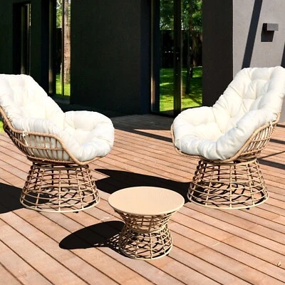 Juego de muebles de conversación de patio de ratán giratorio para bistró exterior con mesa Foto 1 de 4