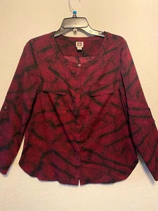Anne Klein Gr. M Bedruckte Bluse Langarm Burgund/Schwarz - Bild 1 von 3