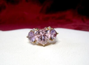 14K GELBGOLD HERZFORM ROSA TOPAS & AMETHYST LIEBE RING GRÖSSE 7 - Bild 1 von 13