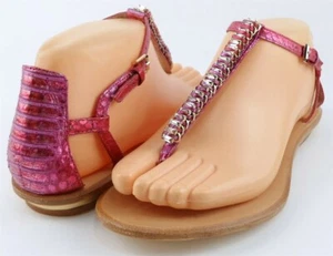 $225 RACHEL ROY CARINA Pink Leather Designer Open Toe T Strap Thong Sandals 7 - Picture 1 of 4