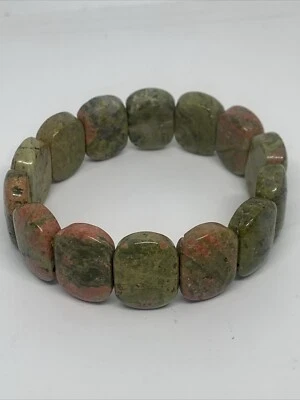 Brazalete elástico chakra con cuentas redondas de piedras preciosas "unakita jaspe" natural Foto 1 de 4