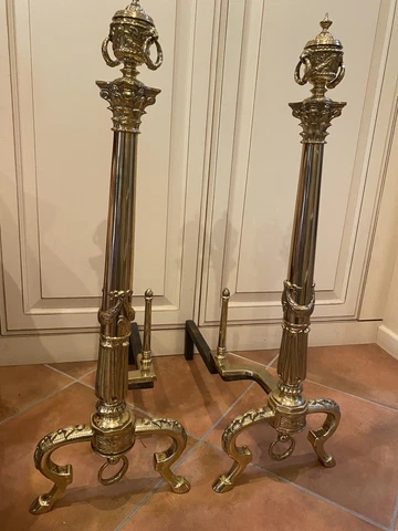BRASS ANDIRONS MATCHING PAIR Fireplace Decor Hoof Feet Cover
