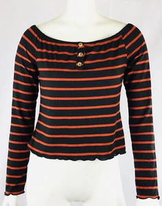 Ultra Flirt Junior Crop Top Gr. XL schwarz orange Streifen gewellte Kanten - Bild 1 von 7