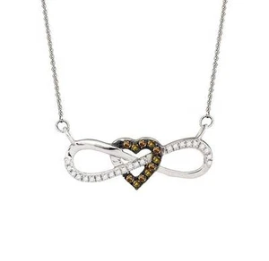 10K White Gold Chocolate Brown Diamond Necklace Infinity Heart 18 Inch .15ct - Picture 1 of 5