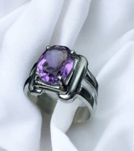 Amethyst Mens Womens Silver 925 Unisex Ring Natural Amethyst Band Feb Birthstone - Picture 1 of 4