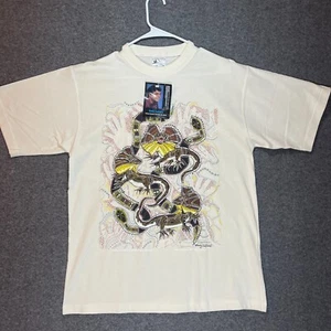 GOOSES T Shirt Medium Ivory Three Lizards Teasing Two Snakes Art Print Unisex. - Picture 1 of 12