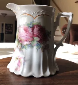 Jarra de porcelana floral antigua pintada a mano Leuchtenburg Alemania blanca y rosas - Imagen 1 de 5
