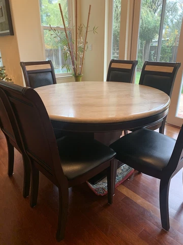Round Marble Pedestal Dinning Table With 6 Chairs With Minor Imperfections Cover
