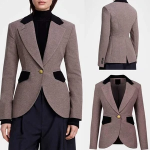 Women Autumn Woolen Jacket Single Breasted Vintage Coat for Business Formal Wear - Picture 1 of 7