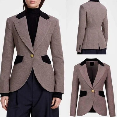Women Autumn Woolen Jacket Single Breasted Vintage Coat for Business Formal Wear - Image 1 of 4