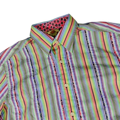 Robert Graham Colorful Striped Floral Flip Cuff Shirt Button Up Shirt Medium - Image 1 of 4